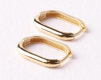 14K Gold Oblong Rectangle Earrings, Rectangle and Oval Shape Earrings, Minimalist Hoop Earrings, Dainty Gold Earrings, Minimalist Huggie