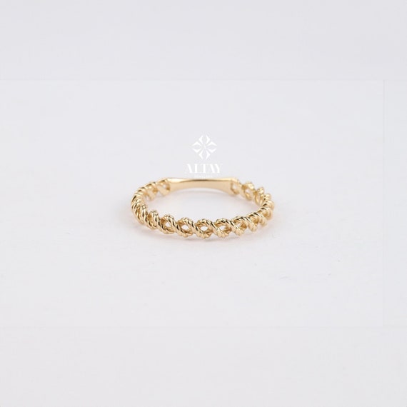 14K Gold Twisted Rope Ring, Braided Gold Band, Twisted Wedding Band Ring, Dainty Rope Stacking Ring, Minimalist Pointer Finger Ring