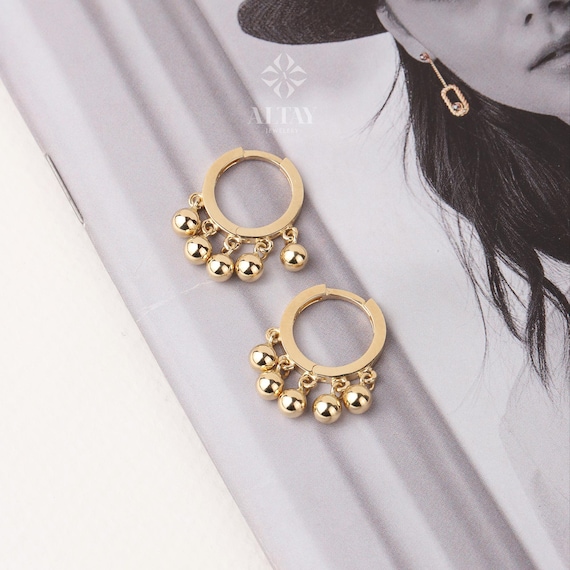 14K Gold Dangling Drop Earrings, Hoop Earrings, Cartilage Upper Earlobe, Small Huggie Hoops, Bridal Earrings, Anniversary Gift