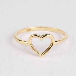 14K Solid Gold Heart Ring, Minimalist  Dainty Stackable Ring, Promise Ring, Valentine Heart Ring, Tiny Love Shape, Gift For Her, Real Gold