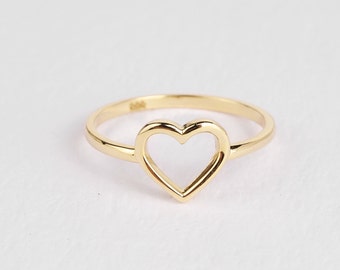14K Solid Gold Heart Ring, Minimalist  Dainty Stackable Ring, Promise Ring, Valentine Heart Ring, Tiny Love Shape, Gift For Her, Real Gold