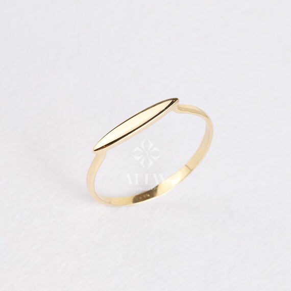 14K Solid Gold Rectangle Bar Ring, Plain Stacking Ring, Thin Gold, Stackable Knuckle Dainty Ring, Flat Bar Band Ring, Geometric Jewelry