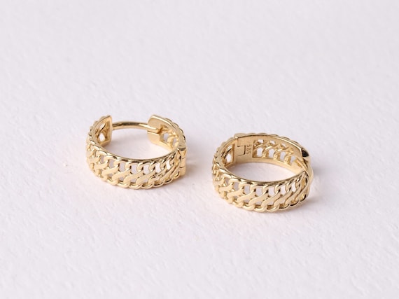 14K Gold Vienna Hoop Earrings, Vienna Hoop Earrings, Small Hoop Earrings, Huggie Hoop, Armoured Chain Hoop, Chunky Gold Hoop, Gift For Her
