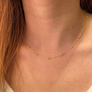 14K Gold Bead Chain Necklace, Mini Balls Necklace, Multi balls Chain Necklace, Minimalist Fashion Necklace, Delicate Modern, Gift For Her image 7