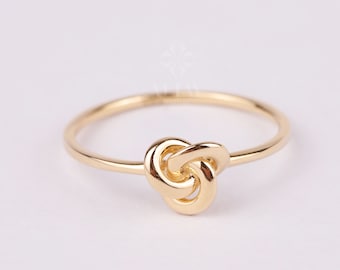 14K Gold Knot Ring, Dainty Love Knot Ring, Trinity Celtic Wedding Ring, Braided Marriage Ring, Irish Promise Ring, Unique Tie The Knot Ring