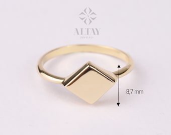 14K Gold Square Signet Ring, Rhombus Ring, Kite Signet Band Ring, Personalized Pinky Ring, Engraved Initial Ring, Custom Name Ring