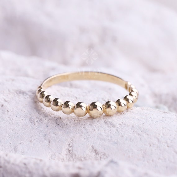 14K Gold Bead Ring, 14K Knuckle Band, Bead Band, Beaded Gold Ring, Minimalist 14K Gold Bead Ring, Dainty Ring, Stacking Ring, Wedding Ring