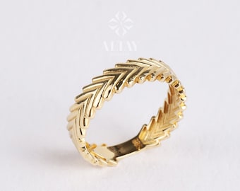 14K Gold Herringbone Ring, Arrow Braided Gold Band, 4mm Gold Ring, Minimalist Gold Ring, Handmade Dainty Ring, Gift For Her