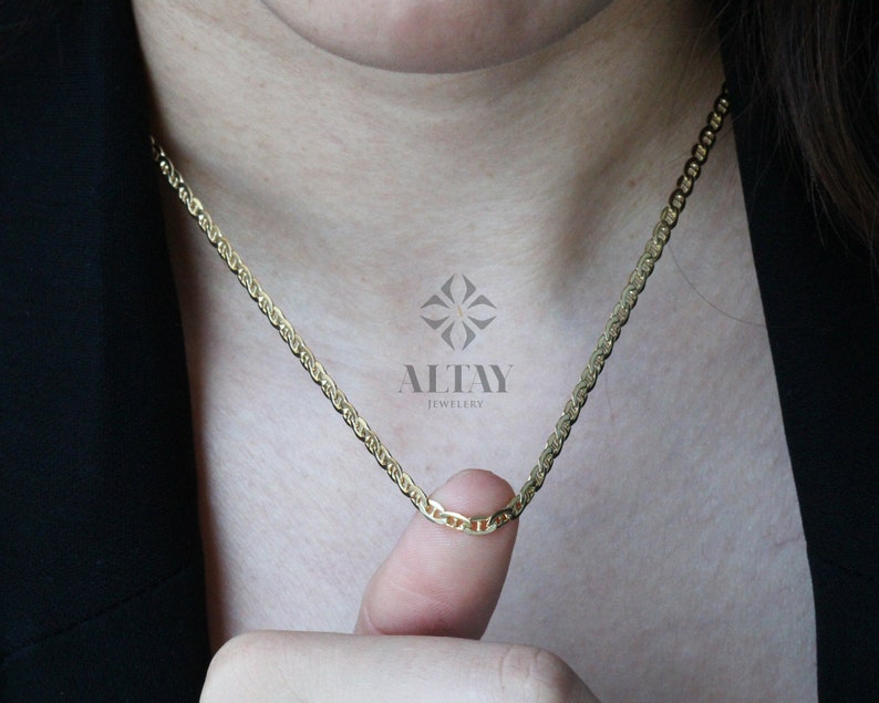 14k Gold Plated Mariner Link Chain Necklace - 3mm Wide, 16-24 Inch (Men's/Women's)