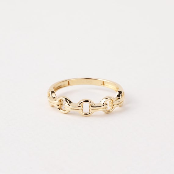 14K Gold Chain Ring, Chain Round Link Ring, Belt Chain Rolo Ring, Bold Chain Ring, Solid Gold Stacking Ring, Layering Minimalist Chain Link