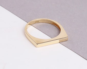 14K Gold Signet Bar Ring, Rectangle Signet Ring, Chevalier Ring, Signet Ring, Women Pinky Ring, Flat Bar Ring, Thin Stacking Ring Jewelry