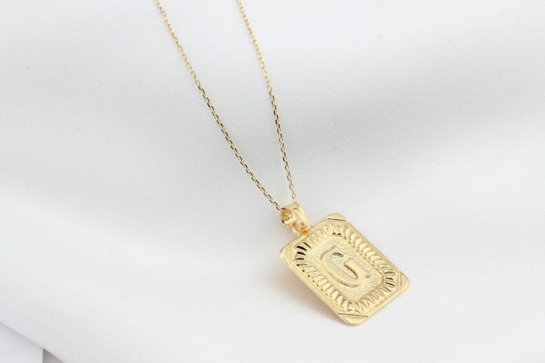 14k Gold Initial Necklace Gold Letter Necklace Square Block - Etsy