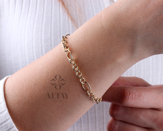 14K Gold Chain Bracelet, Rolo Chain Bracelet, Oval Links Anklet, Chunky Vintage Chain Bracelet, Women Stacking Bracelet, Stacking Bracelet