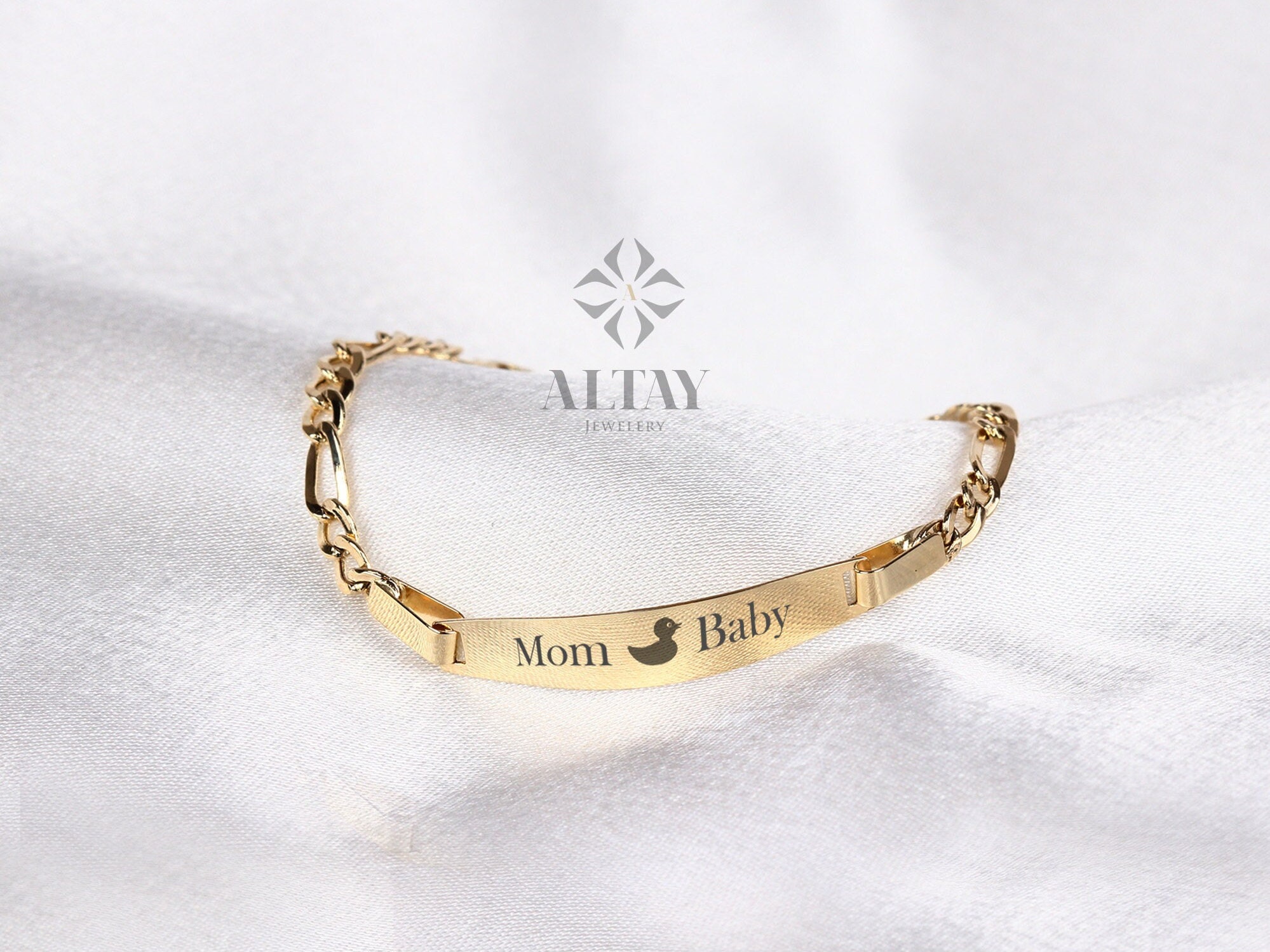 14k Kids Gold ID Bracelet with Gold Name Overlay and Valentino Links —  MyBabyGold