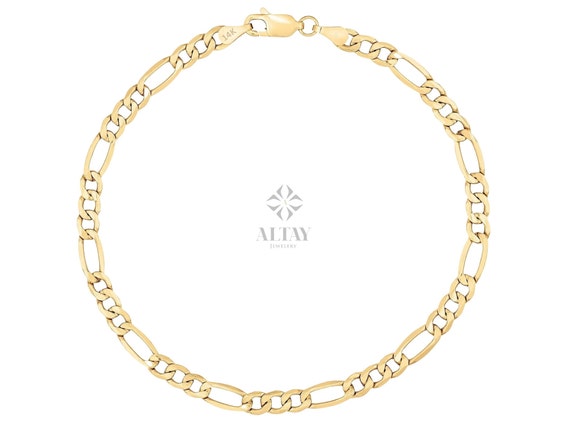 14K Gold Figaro Chain Bracelet, 5mm Layering Mariner Chain, Italian Figaro Chain Bracelet, Figaro Link Chain Gold Bracelet, Dainty Bracelet