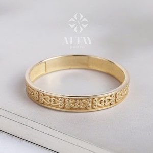 14K gouden reliëfring, vintage stijl goud, stapelbare knokkelring, ring in antieke stijl, wervelingspatroon, bruidsmeisjesieraden, cadeau voor haar