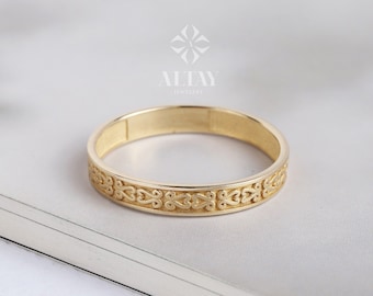 14K Gold Embossed Ring, Vintage Style Gold, Knuckle Stackable Ring, Antique Style Ring, Swirl Patterned, Bridesmaid Jewelry, Gift for Her