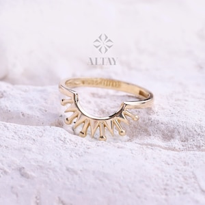 14K Gold Sunshine Ring, Half Sunburst Ring, Rising Sun Ring, Gold Crown ...