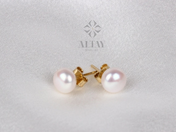 14K Gold Pearl Balls Earring, Shiny Finish, Tiny Lightweight, Gift For Her, Minimal Fine Jewelery, Fashion Delicate, Cute Dailywear Earring