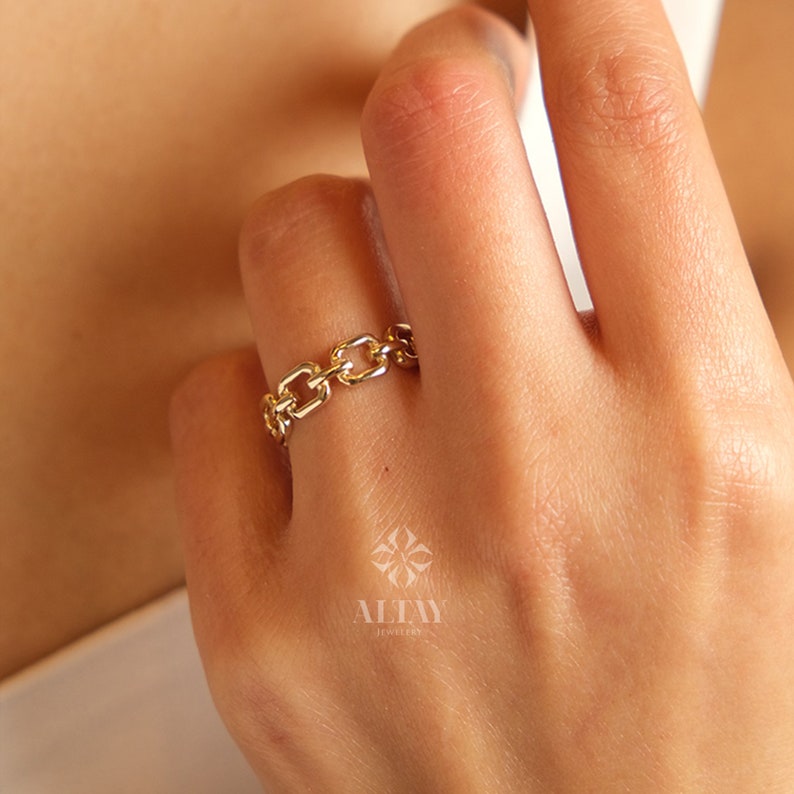 14K Gold Chain Ring Chain Link Ring Thick Chain Curb Ring Etsy