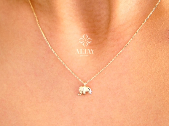 14K Solid Gold Elephant Necklace, Dainty Gold Animal Pendant, Good Luck Charm Necklace, Minimalist Everyday Gold Jewelry, Meaningful Gift
