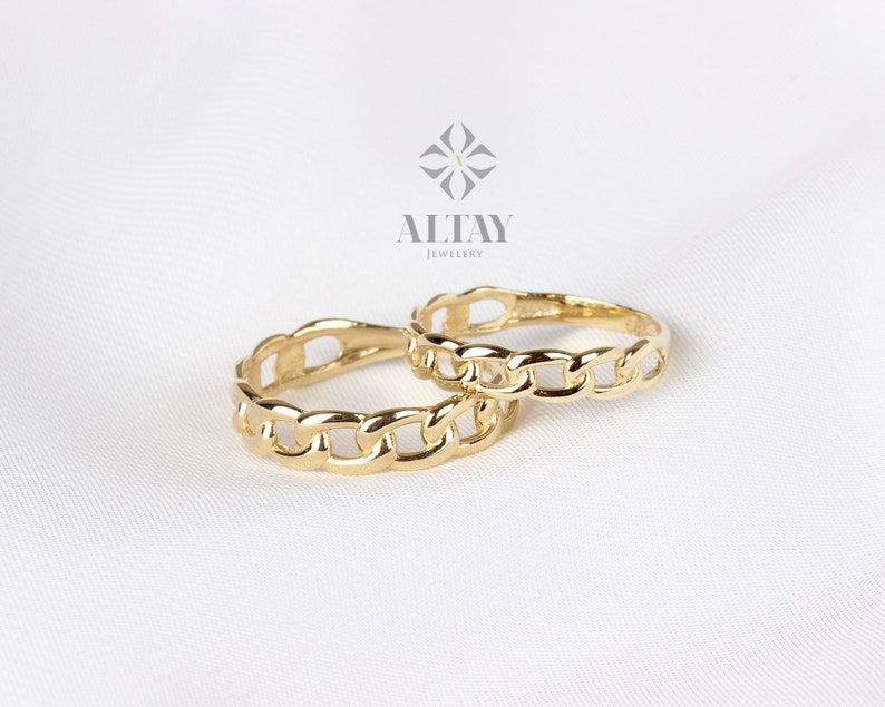 Golden Rings With Chain 14K Gold Chain Ring, 3mm 4mm Oval Chain Band Ring, Dainty Stacking Ring ...