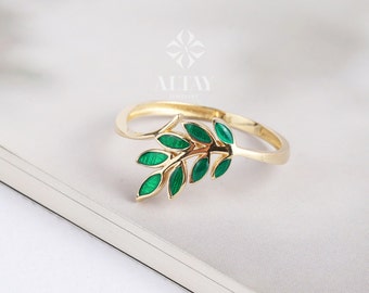 14K Gold Leaf Branch Ring, Gold Leaf Twig Ring, Rose Gold Leaf Ring, Layering Ring, Vine Ring, Laurel Ring, Nature Jewelry, Tree ring