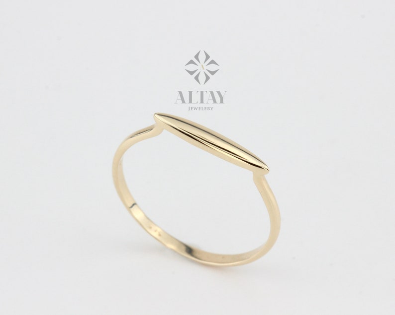 14K Solid Gold Rectangle Bar Ring, Plain Stacking Ring, Thin Gold, Stackable Knuckle Dainty Ring, Geometric Jewelry, Real Gold, Gift for Her image 2