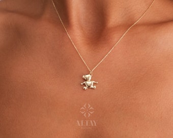 14K Gold Teddy Bear Necklace, Bear Pendant, Mama Bear Choker, Animal Charm Chain Jewelry, Unique Dainty Necklace, Luck Pendant Gift for Wife