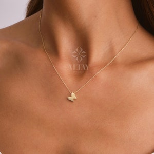 14K Gold Butterfly Necklace, Butterfly Charm Necklace, Dainty Animal Butterfly Necklace, Tiny Birthday Gift, Small Butterfly Pendant