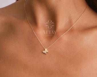 14K Gold Butterfly Necklace, Butterfly Charm Necklace, Dainty Animal Butterfly Necklace, Tiny Birthday Gift, Small Butterfly Pendant