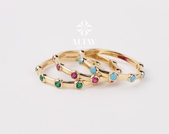14K Gold Engagement Ring, Multi stone Gold Ring, Art Deco Band Ring, Promise Ring, Birthstone Ring, Stacking Bridal Ring, Beaded Gold Ring