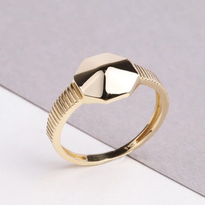 14K Gold Dome Ring, Ribbed Dome Band Ring, Chunky Ring, Stackable Gold Ring, Prism Dome Statement Ring, Gold Thick Band Ring, Gift For Her