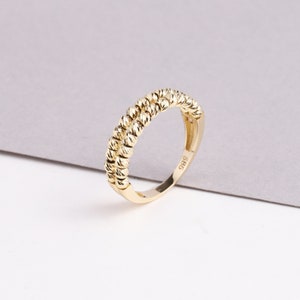 Anello con perline Dorica Balls in oro massiccio 14K, mini palline a doppia linea, anniversario impilabile, anello delicato e grazioso, regalo per lei, gioielli, moda