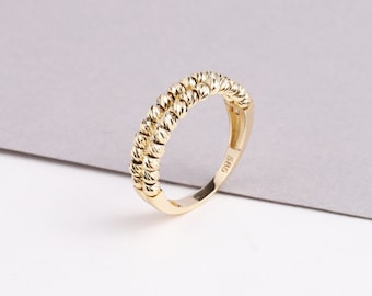 14K Solid Gold Dorica Balls Beaded Ring, Dual Line Mini Balls, Stackable Anniversary, Dainty, Delicate Ring, Gift For Her, Jewelry, Fashion