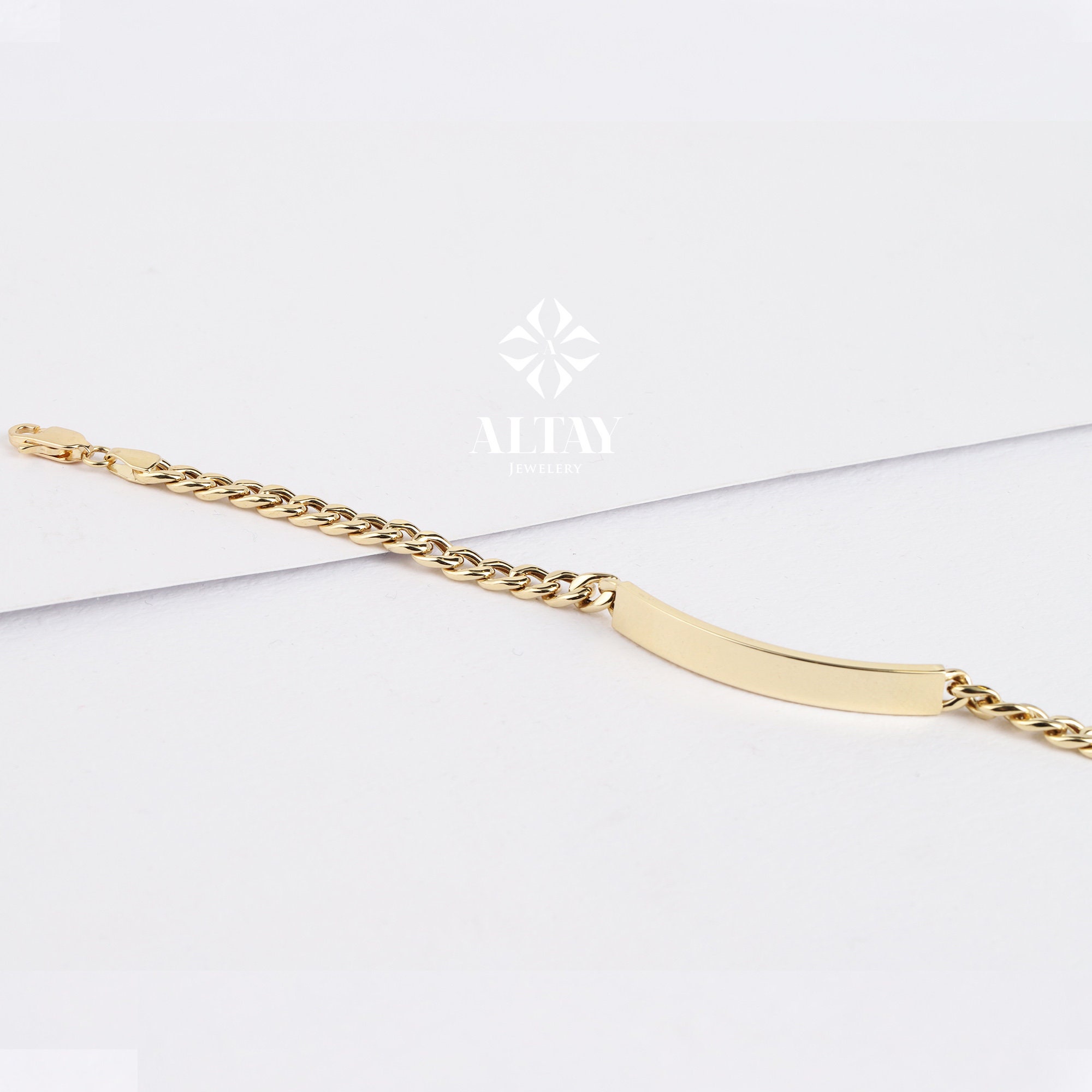 14K Gold ID Bracelet, Cuban Link Nameplate Bracelet, Gold Custom
