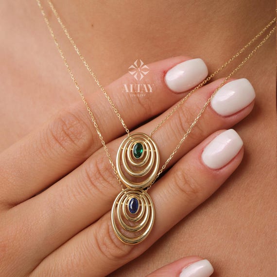 14K Gold Birthstone Necklace, Oval Shape Opal Pendant, Dainty Custom Gold Necklace, Layering Gemstone Necklace, Emerald Stone Moms Gift