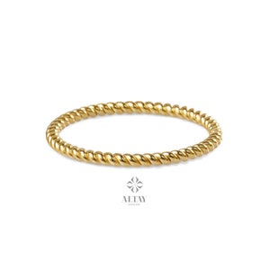 14K Gold Twist Ring, 1.5mm Twisted Rope Wedding Band Ring, Stacking Twist Ring, Minimalist Knuckle Ring, Gold Rope Ring, Thin Stacking Rings