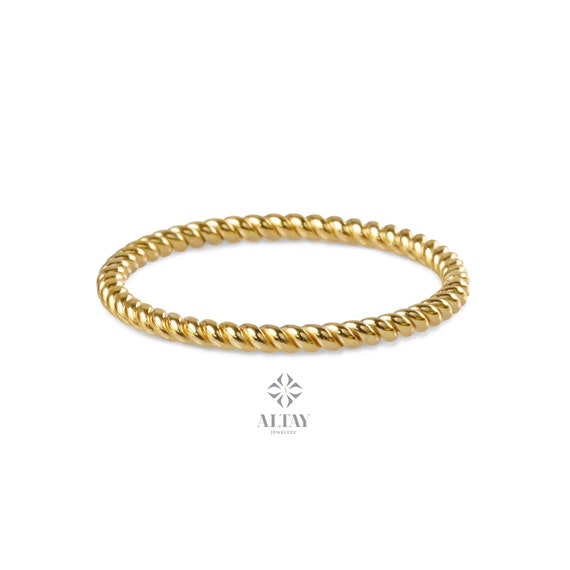 14K Gold Twist Ring, 1.5mm Twisted Rope Wedding Band Ring, Stacking Twist Ring, Minimalist Knuckle Ring, Gold Rope Ring, Thin Stacking Rings