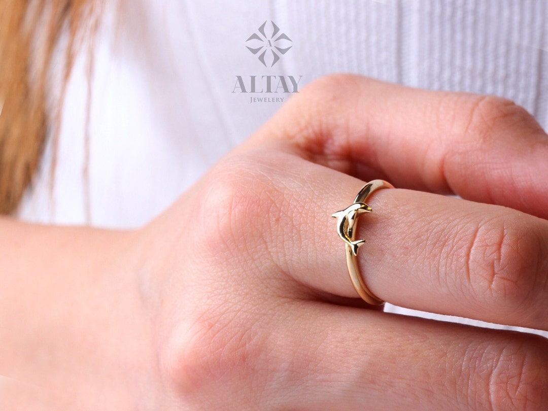 14K Gold Dolphin Ring, Dolphin Band, Dolphin Fish Ring