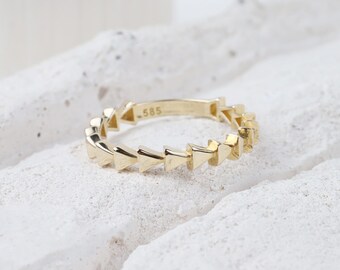 14K Gold Herringbone Ring, Arrow Braided Gold Band, Wedding Gold Ring, Minimalist Gold Ring, Handmade Dainty Ring, Gift For Wife