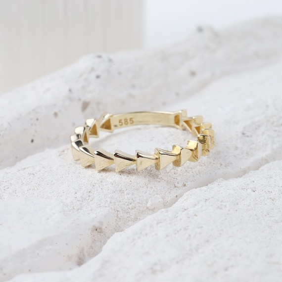 14K Gold Herringbone Ring, Arrow Braided Gold Band, Wedding Gold Ring, Minimalist Gold Ring, Handmade Dainty Ring, Gift For Wife