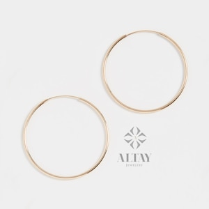 14K Solid Gold Endless Hoop Earring, Classic Thin Dainty Earring, Minimalist Earring, Gift For Her,Dailywear Gold Hoops, Wire Hook Component