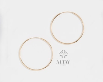 14K Solid Gold Endless Hoop Earring, Classic Thin Dainty Earring, Minimalist Earring, Gift For Her,Dailywear Gold Hoops, Wire Hook Component