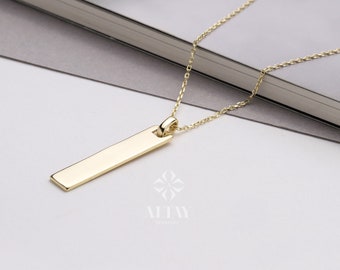 14K Gold Bar Necklace, Custom Bar Necklace, Personalized Name Pendant, Coordinates Necklace, Family Name Plate Choker, Engrave Letter Number
