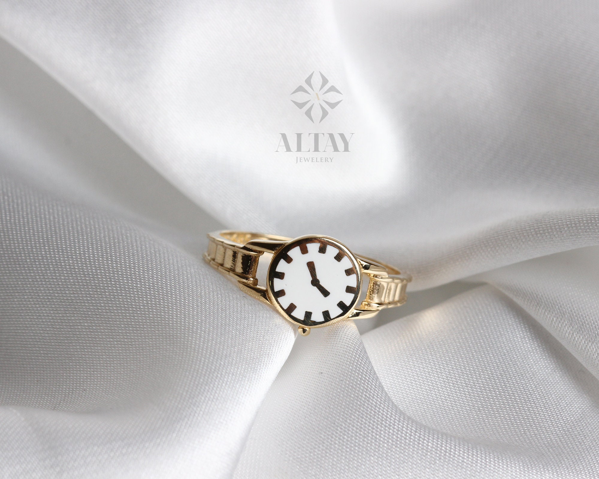 14K Gold Watch Ring, Round Clock Ring, Dainty Ring, Personalized Ring, Minimalist Ring, Boho