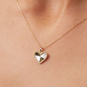 14K Gold Heart Necklace, Small Heart Necklace, Mini Textured Heart Pendant, Sparkle Gold Heart Charm, Love Pendant Necklace, Gift for Her