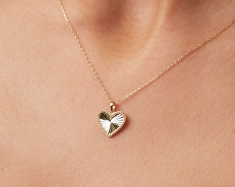 14K Gold Heart Necklace, Small Heart Necklace, Mini Textured Heart Pendant, Sparkle Gold Heart Charm, Love Pendant Necklace, Gift for Her