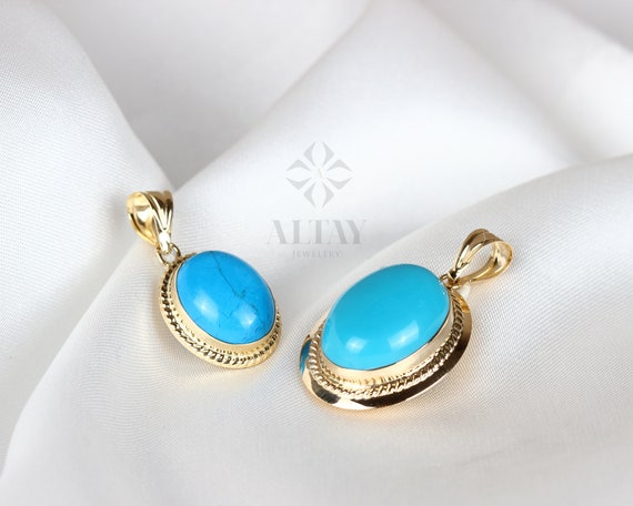 14K Turquoise Gold Necklace, Oval Cut Turquoise Gold Pendant Necklace, Dainty Stackable Necklace, Birthstone Gemstone Necklace, Gift For Her