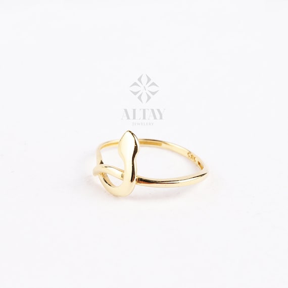14K Gold Snake Ring, Plain Serpent Ring, Wrap Around Snake Ring, Dainty Stacking Animal Ring, Snake Band Ring, Pointer Finger Gold Ring